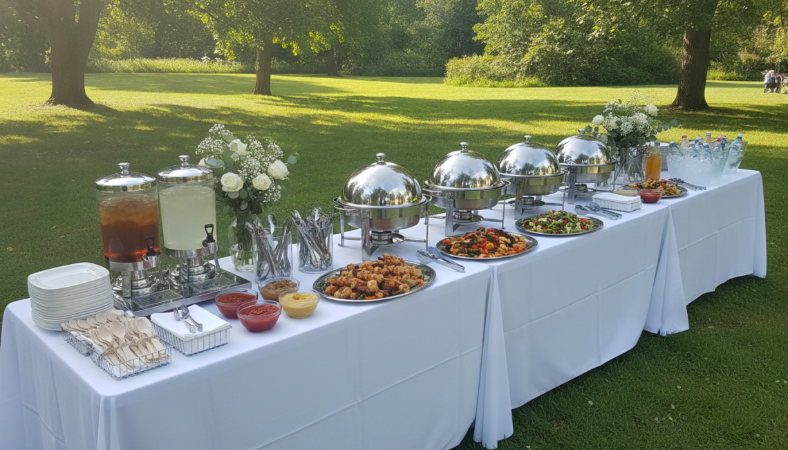 découvrez tout le matériel essentiel à prévoir pour organiser un buffet traiteur en extérieur réussi, de la vaisselle aux équipements de maintien au chaud.